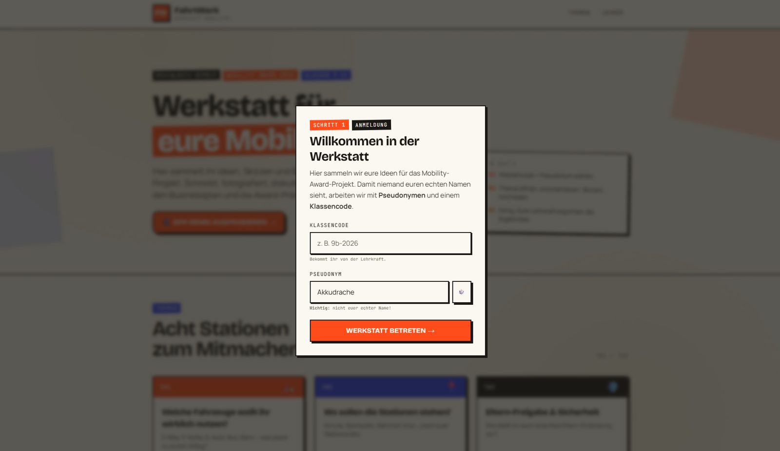 FahrtWerk Projekt-Website Screenshot